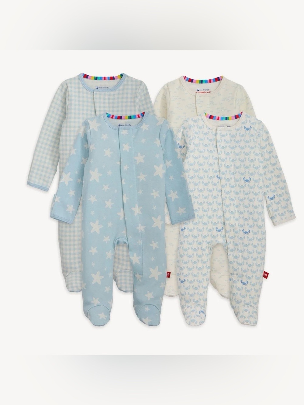 Magnetic Me Baby Blue and Cream Cotton Footie Pack 6-9 month